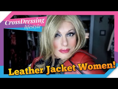 crossdressing in red leather jacket